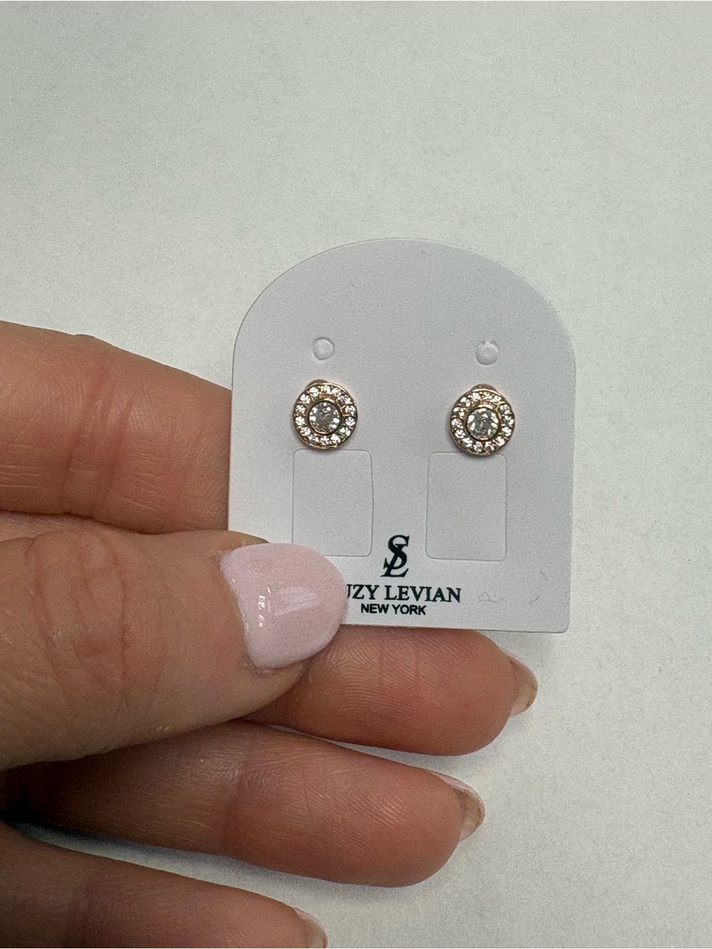 Suzy Levian Rose Sterling Silver White CZ Halo Stud Earrings Sample NWT
